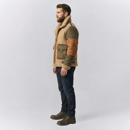 Oliver Relaxed Fit Shearling Jacket | Color Block Zip Front Jacket