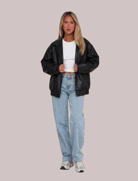 Ruby Oversized Bomber Jacket | Leather Zip Pocket