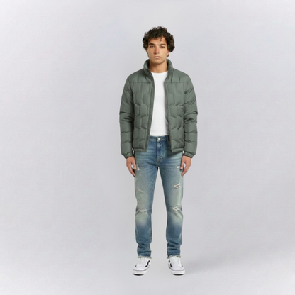 Jack Quilted Stand Collar Puffer Fit Jacket | Zip Up Hip-Length Puffer Jacket