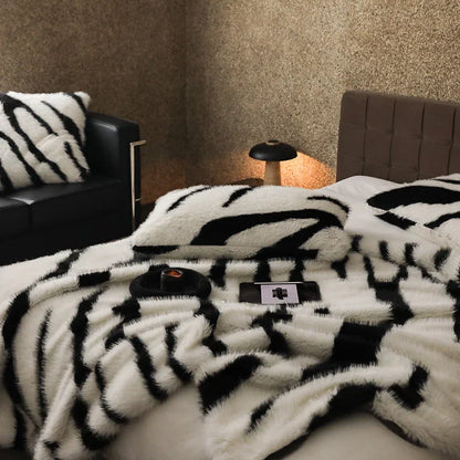 Plush Faux Fur Zebra Throw Blanket