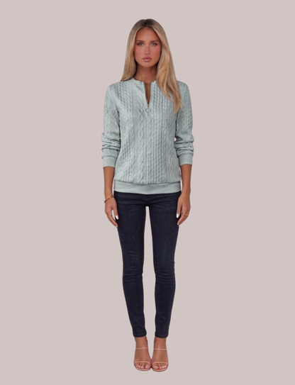 Luna Cable Knit Pullover | Zip Neck Sweater