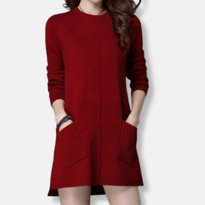 Isabella Relaxed Fit Sweater Dress | Crewneck Long Sleeve Dress