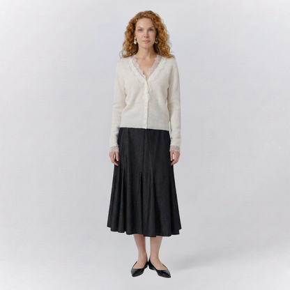 Rosie Elegent Fitted Cardigan | Lace Trim Button Front Cardigan