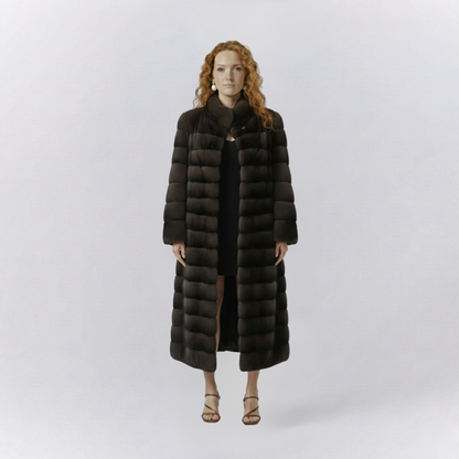 Isla Relaxed Fit Coat | Collarless Paneled Contrasting Trim Formal Coat