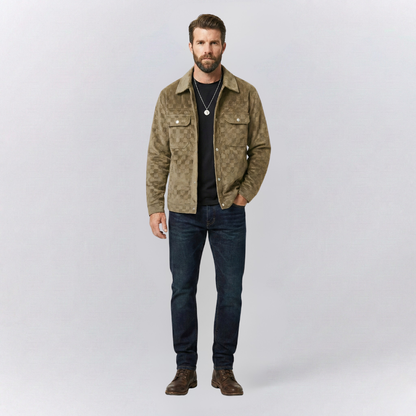 Leo Relaxed Fit Trucker Jacket | Checkered Button Front Trucker Jacket