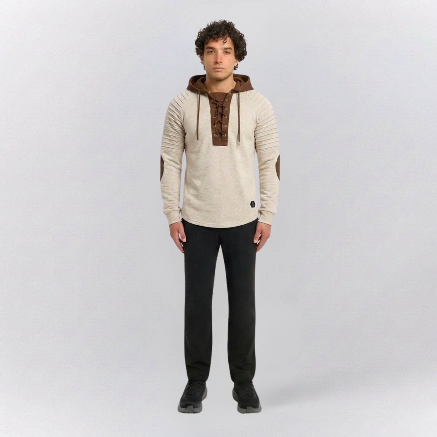 Arthur Slim Fit Hoodie | Hooded Lace-Up Neck Ribbed Hip-Length Hoodie