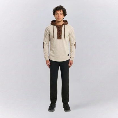 Arthur Slim Fit Hoodie | Hooded Lace-Up Neck Ribbed Hip-Length Hoodie