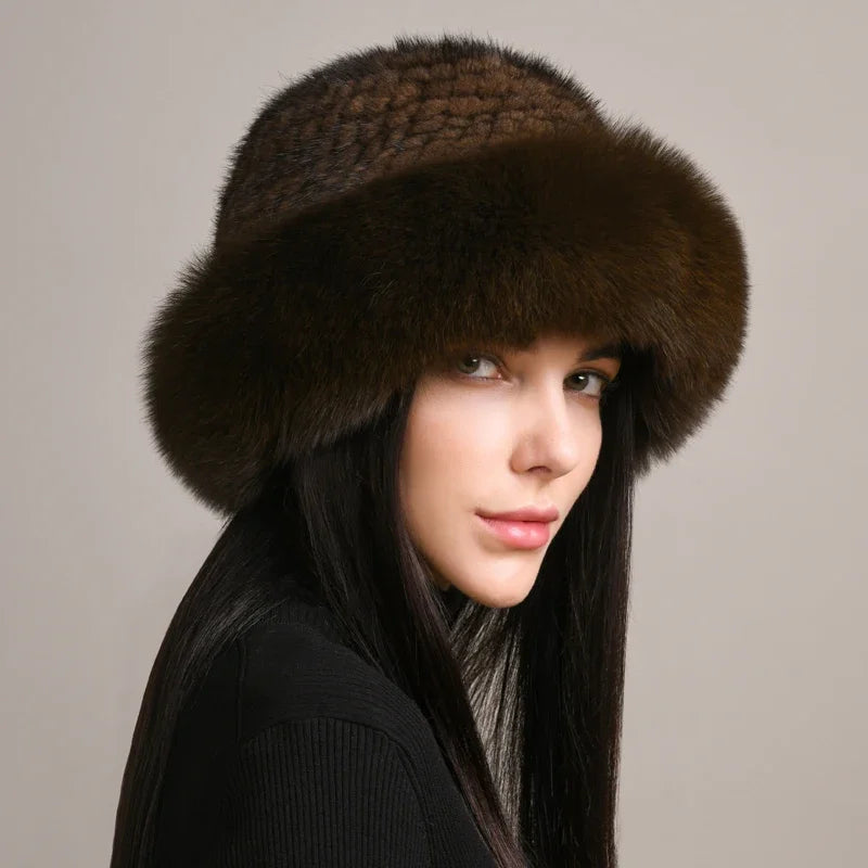 Isabella Round Crown Fur Hat | Fur Brim Solid Fur Hat