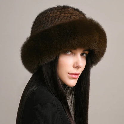 Isabella Round Crown Fur Hat | Fur Brim Solid Fur Hat