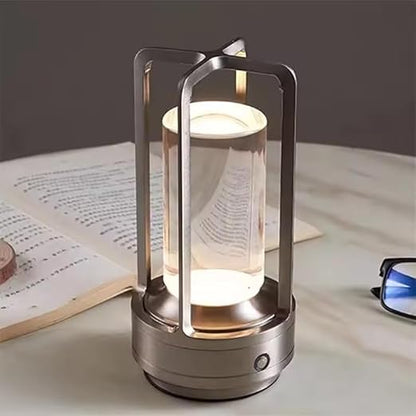 Modern Metallic Frame Lantern With Glass Cylinder