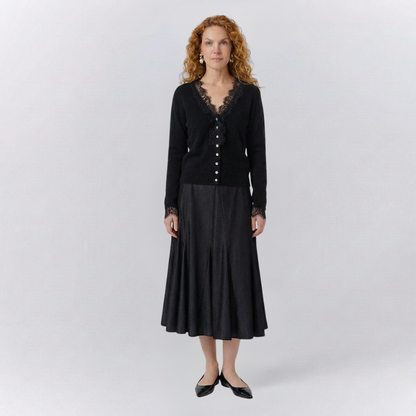 Rosie Elegent Fitted Cardigan | Lace Trim Button Front Cardigan