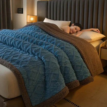 Cable Knit Sherpa Throw Blanket with Cozy Sherpa Lining