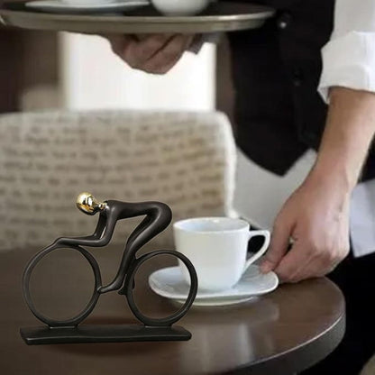 Nordic Metal Cyclist Sculpture With Abstract Form