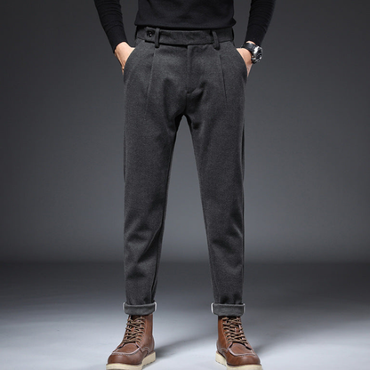 Oliver Tapered Fit Pleated Trousers | Cuffed Tab Waist Trousers