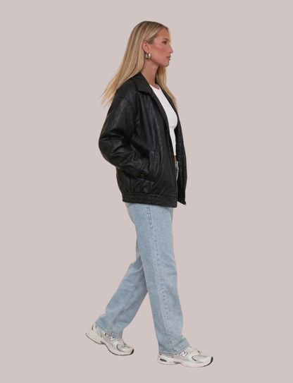 Ruby Oversized Bomber Jacket | Leather Zip Pocket