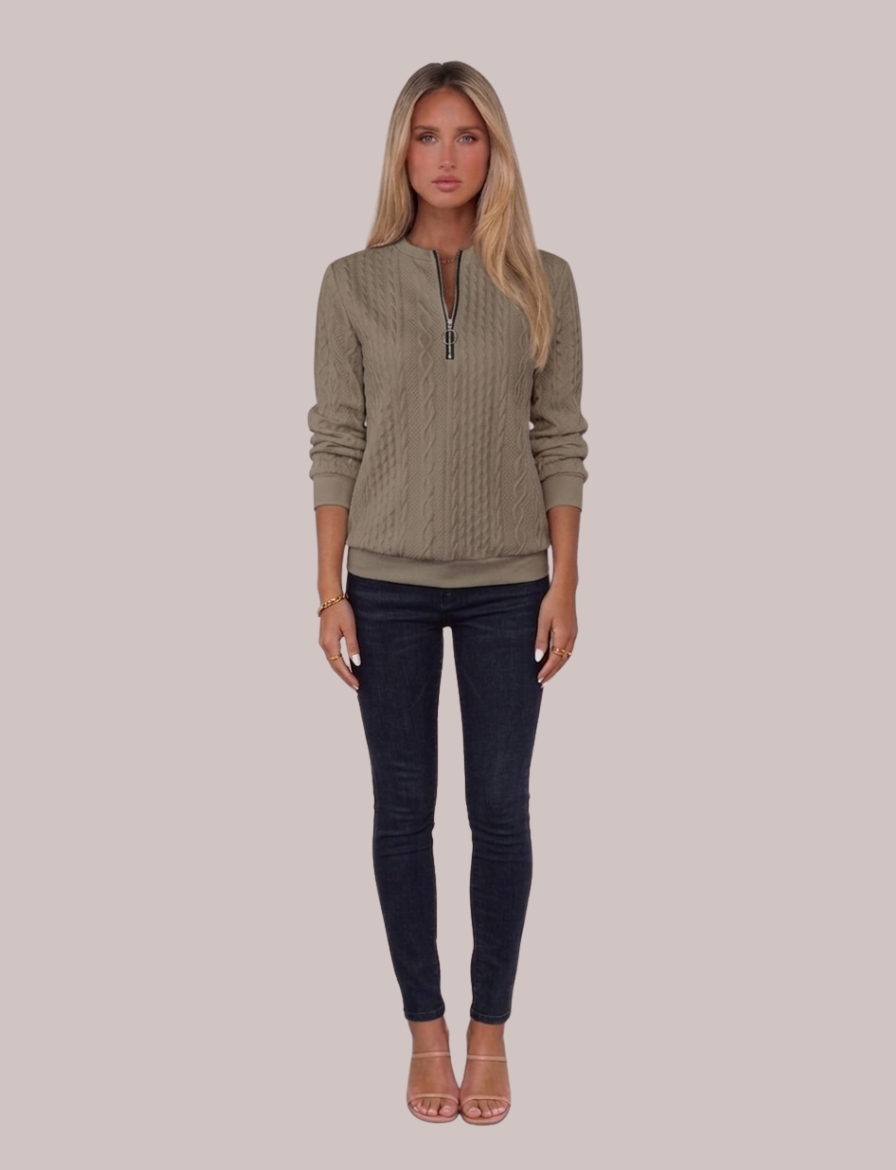 Luna Cable Knit Pullover | Zip Neck Sweater