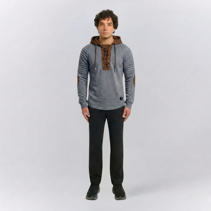 Arthur Slim Fit Hoodie | Hooded Lace-Up Neck Ribbed Hip-Length Hoodie