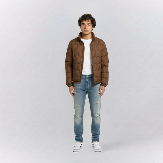 Jack Quilted Stand Collar Puffer Fit Jacket | Zip Up Hip-Length Puffer Jacket