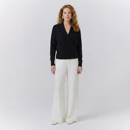 Isla Relaxed Wrap Sweater | Ribbed V-Neck Hip-Length Sweater