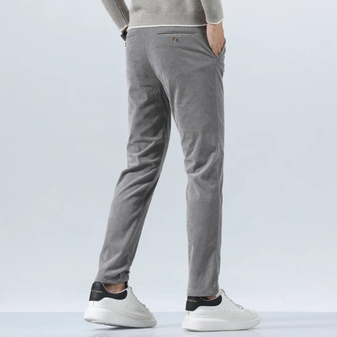 Joshua Ribbed Pleated Corduroy Trousers | Belt Loops Full-Length Corduroy Trousers
