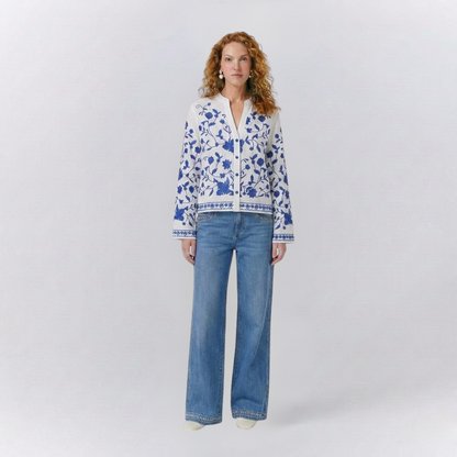 Isabella Embroidered Relaxed Fit Jacket | Casual Floral Button Front Jacket