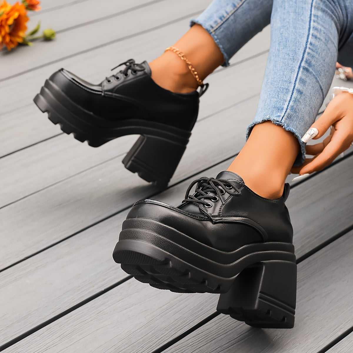 Amelia Chunky Platform Oxfords | Lace-Up Block Heel Oxfords