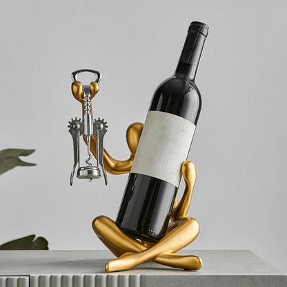 Modern Resin Wine Rack Sculpture With Corkscrew Holder