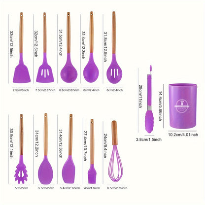 Silicone and Wood Utensil 12 Piece Set