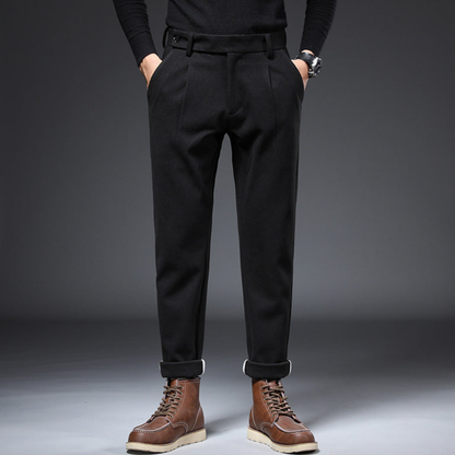 Oliver Tapered Fit Pleated Trousers | Cuffed Tab Waist Trousers
