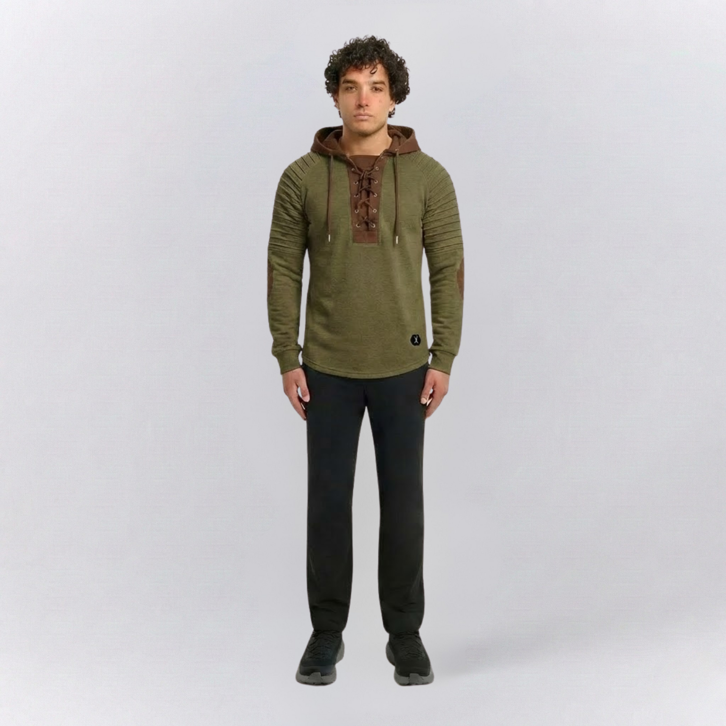 Arthur Slim Fit Hoodie | Hooded Lace-Up Neck Ribbed Hip-Length Hoodie