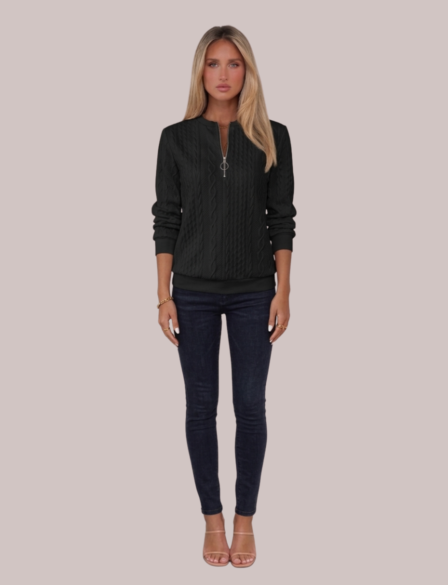 Luna Cable Knit Pullover | Zip Neck Sweater