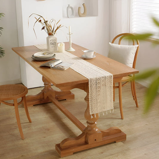 Rustic Crochet Lace Table Runner With Fringed Edges