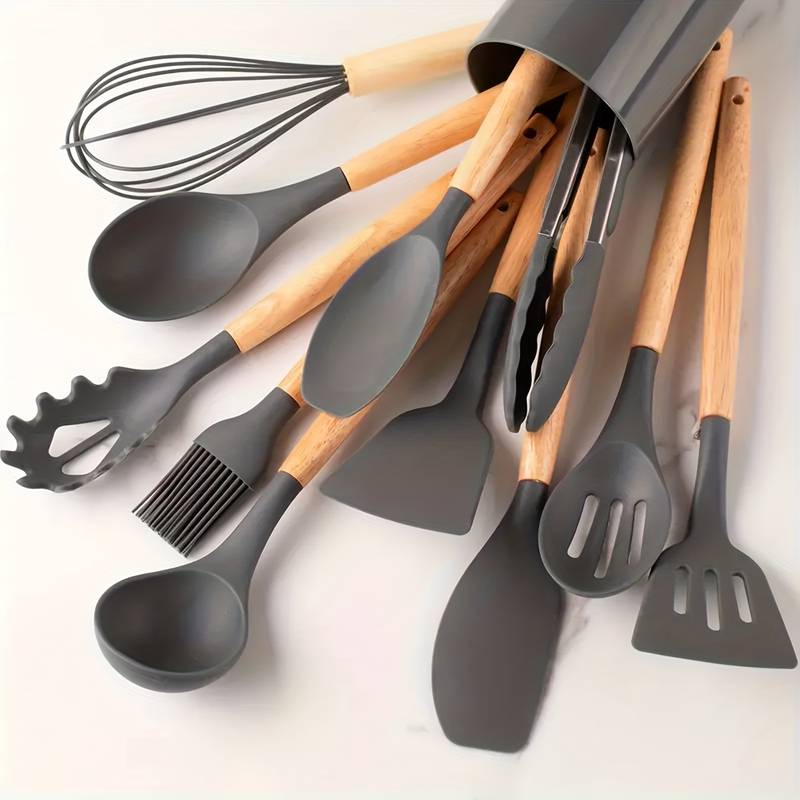Silicone and Wood Utensil 12 Piece Set