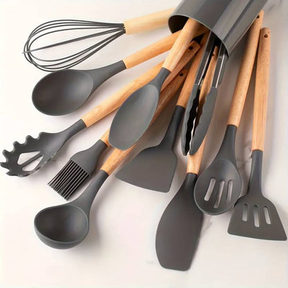 Silicone and Wood Utensil 12 Piece Set