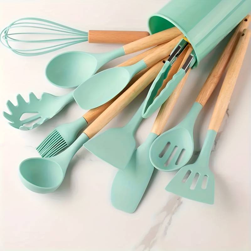 Silicone and Wood Utensil 12 Piece Set
