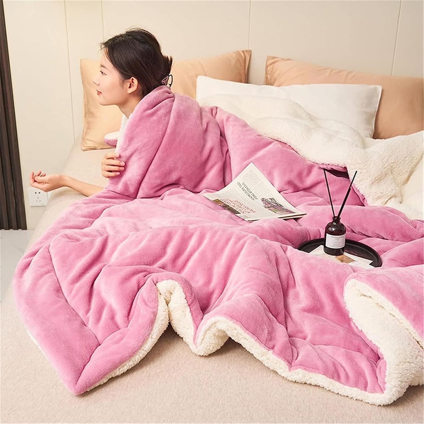 Cozy Sherpa Flannel Throw Blanket