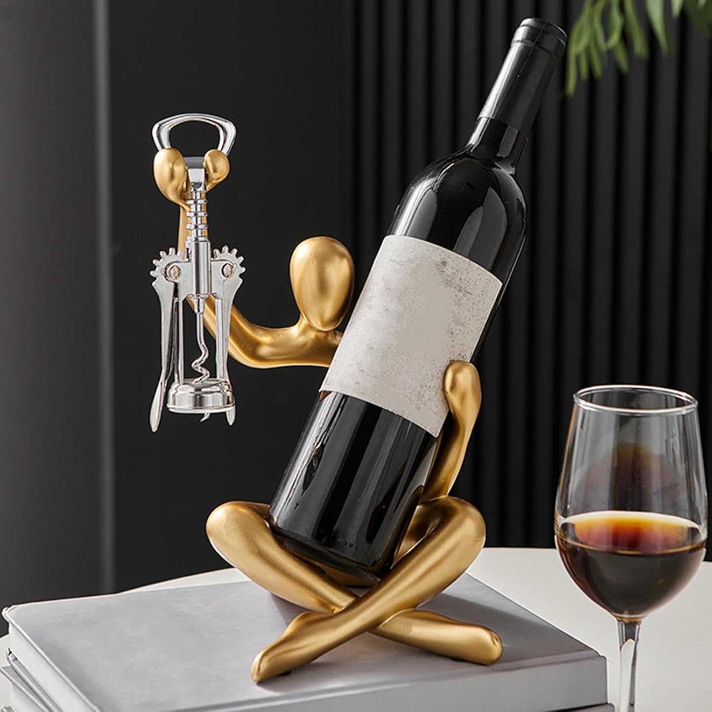 Modern Resin Wine Rack Sculpture With Corkscrew Holder