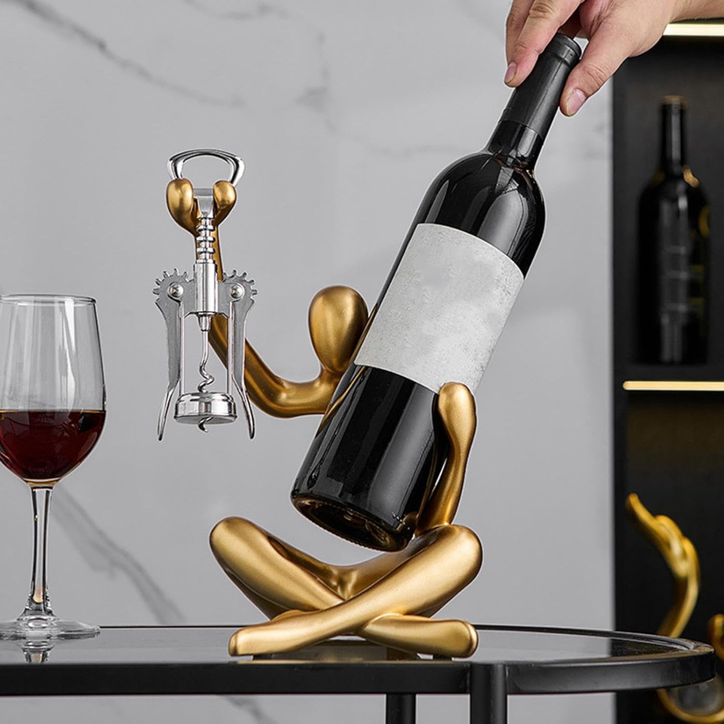 Modern Resin Wine Rack Sculpture With Corkscrew Holder