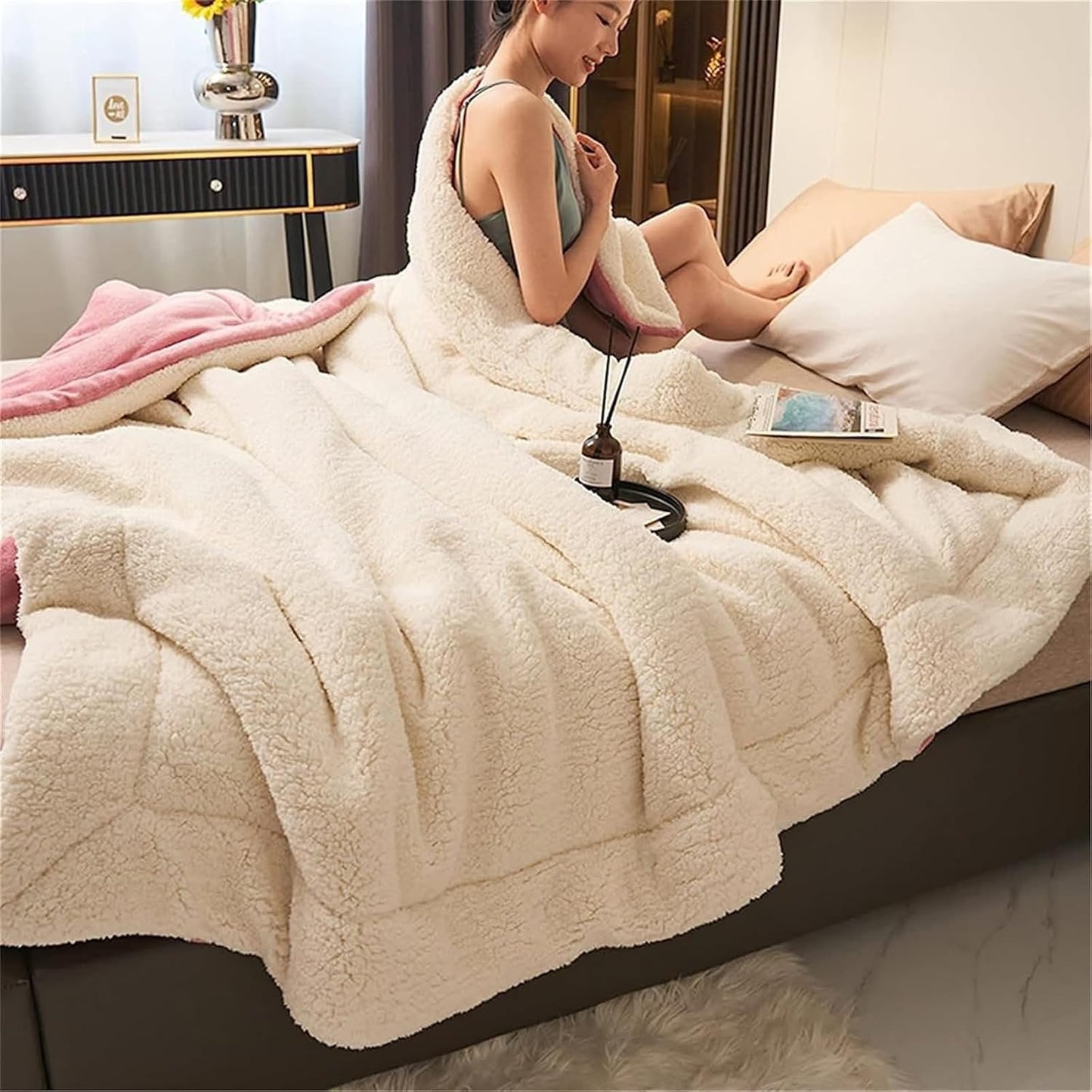 Cozy Sherpa Flannel Throw Blanket