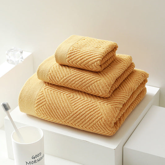 Cotton Textured Bath Towel Set With Geometric Pattern