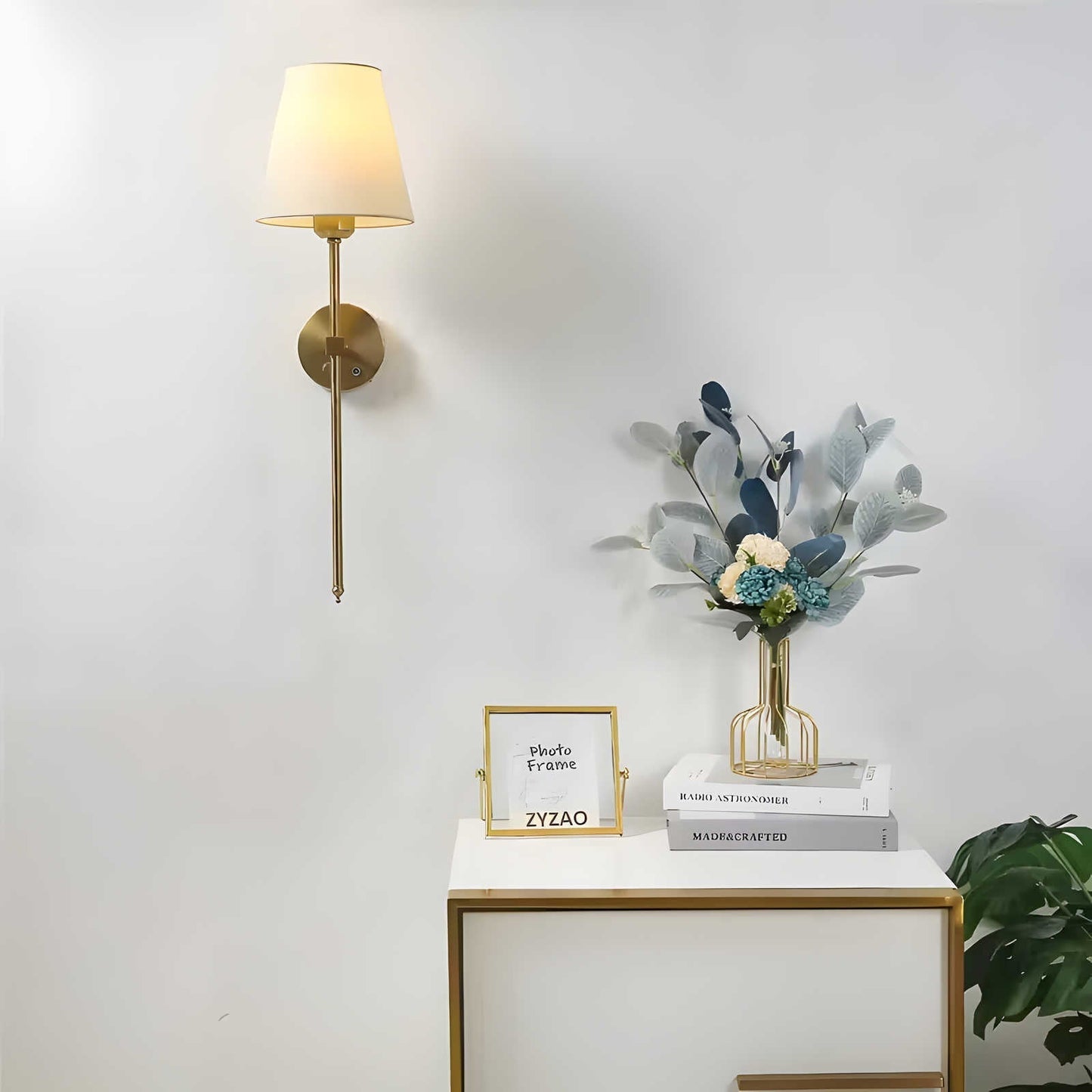 Modern Brass Wall Lamp with Tapered Shade