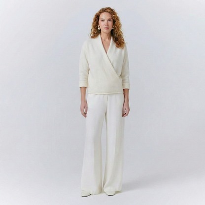 Isla Relaxed Wrap Sweater | Ribbed V-Neck Hip-Length Sweater
