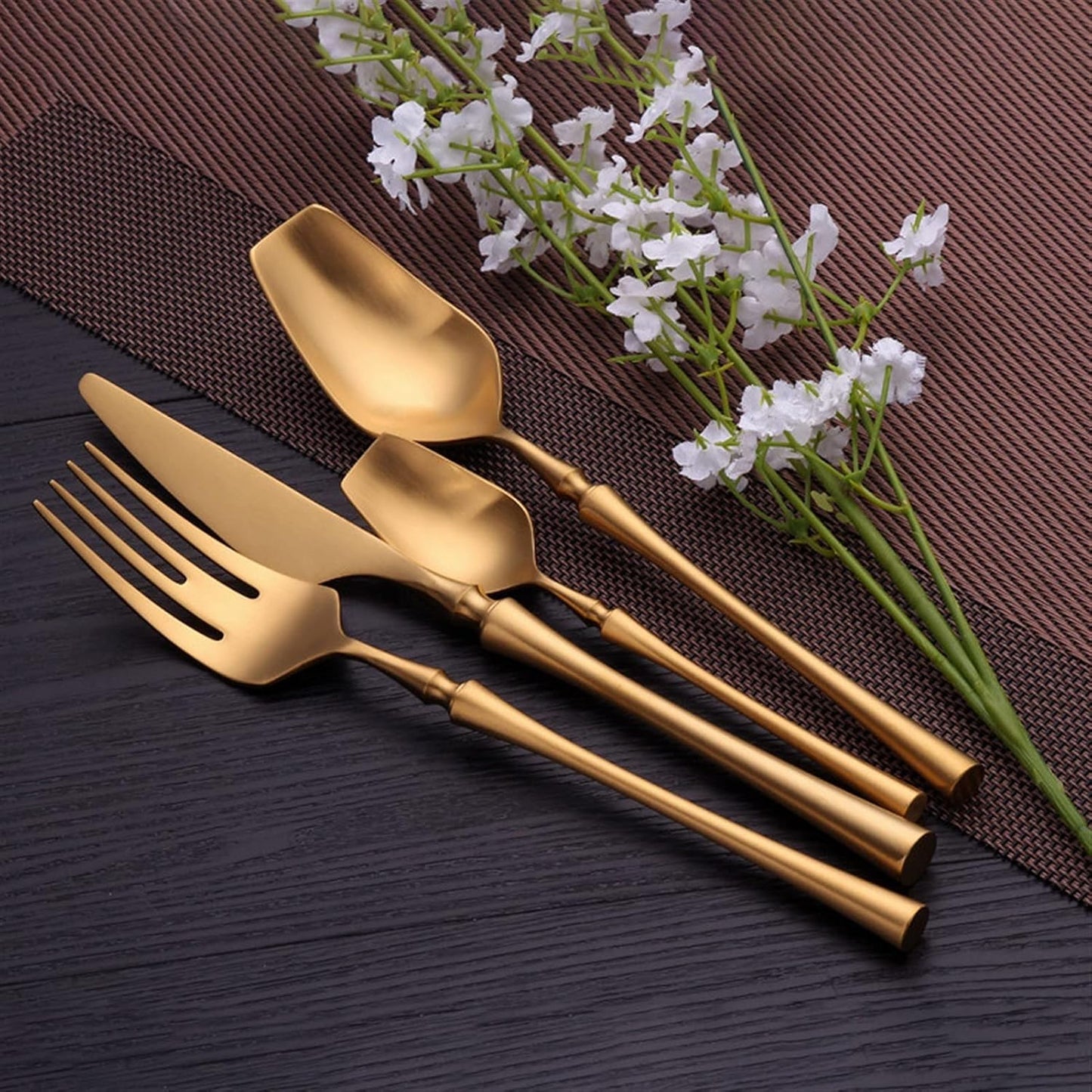 Modern Gold Stainless Steel Flatware Set