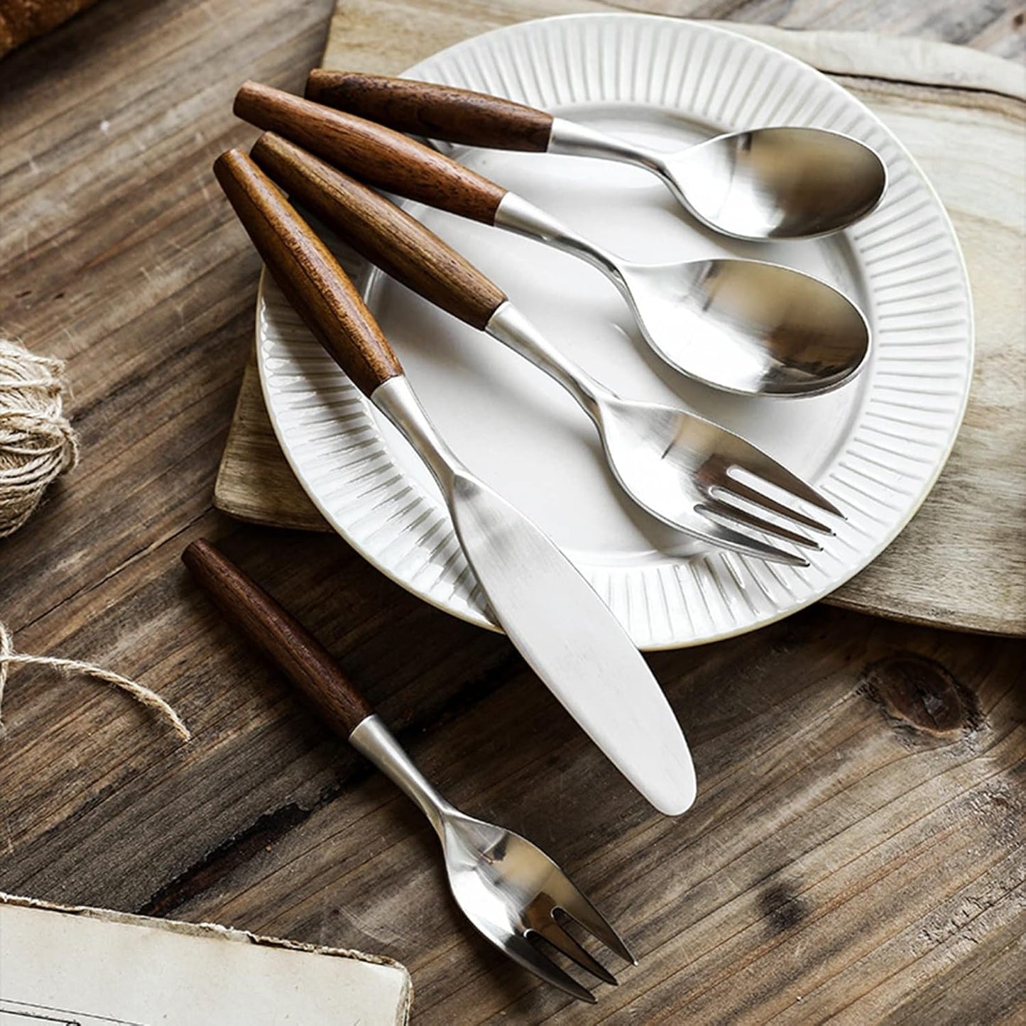 Japanese Style Wood Handle Flatware Set