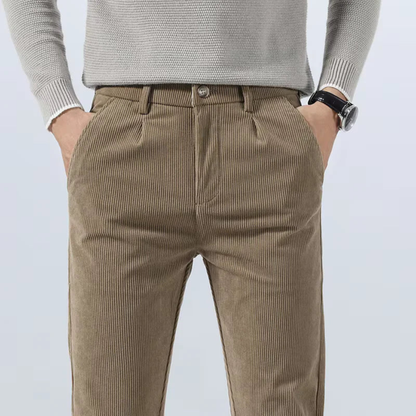 Joshua Ribbed Pleated Corduroy Trousers | Belt Loops Full-Length Corduroy Trousers
