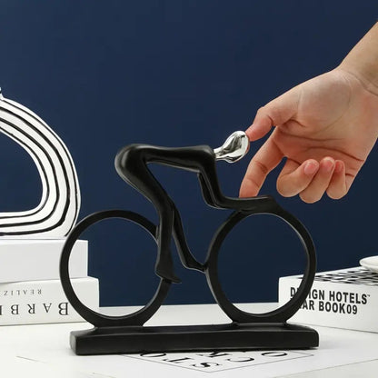 Nordic Metal Cyclist Sculpture With Abstract Form