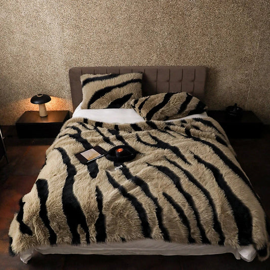 Plush Faux Fur Zebra Throw Blanket