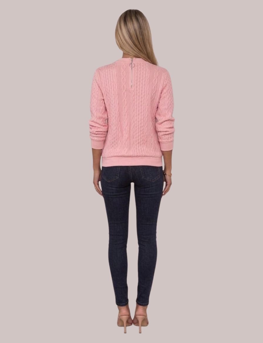 Luna Cable Knit Pullover | Zip Neck Sweater