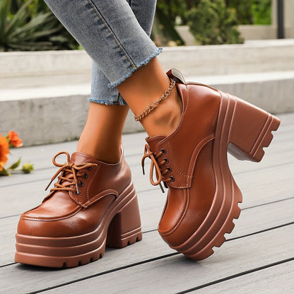 Amelia Chunky Platform Oxfords | Lace-Up Block Heel Oxfords