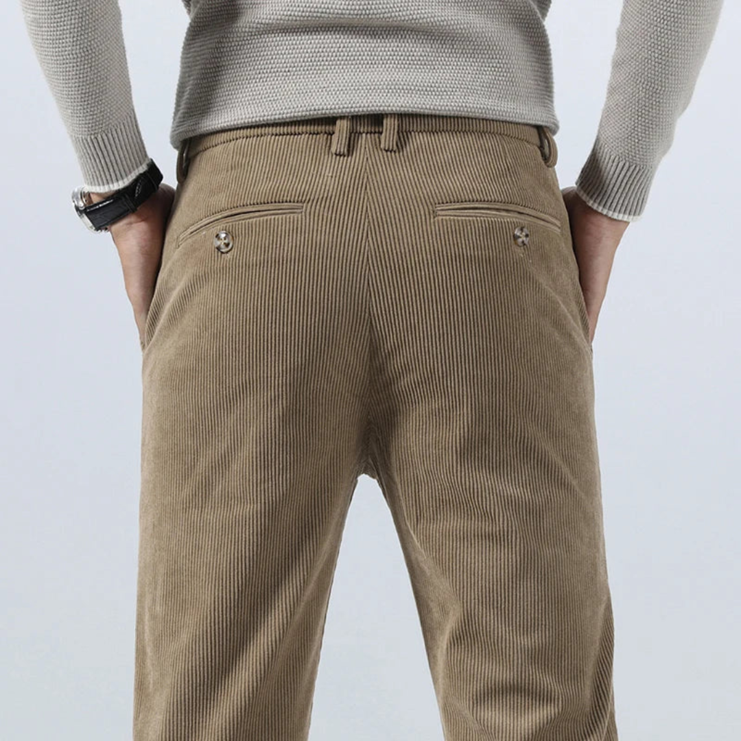 Joshua Ribbed Pleated Corduroy Trousers | Belt Loops Full-Length Corduroy Trousers